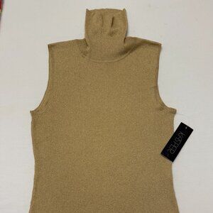 NWT Kasper Women's Gold Metallic Sleeveless Turtleneck Sweater SZ Large